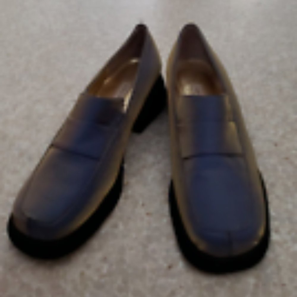 APOSTROPHE denim blue shiny fabric loafers size 6.5 M woman's - NEW